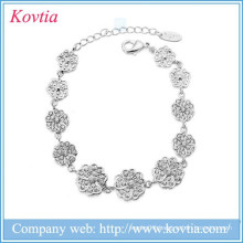 2015 New Arrival Beautiful Flower Design Silver Bracelet, Custom Logo Silver Wristband